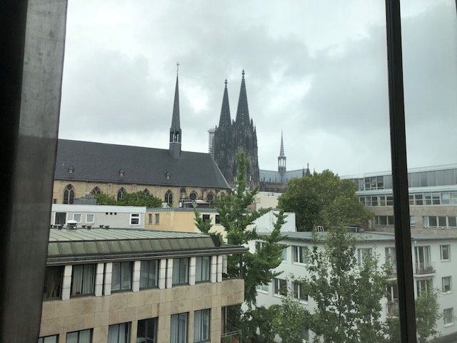 Throughout the museum, which went up 3 stories with very high ceilings, you got views of Cologne through the windows, here with the ever-present cathedral 
