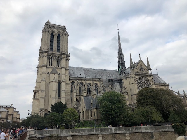 Side view of Notre Dame from the other side of the Seine 