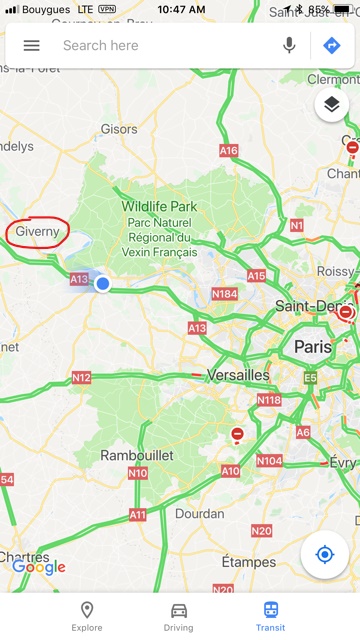 Map showing Giverny in relation to Paris 
