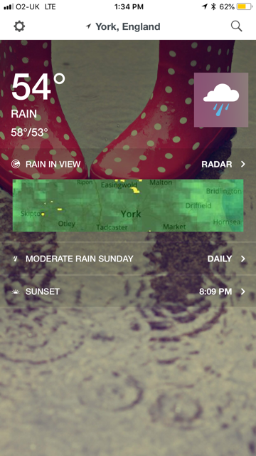 Screen shot of York weather per The Weather Channel 