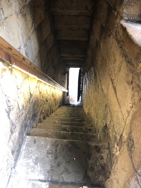 Very narrow stairs exiting the next gate 