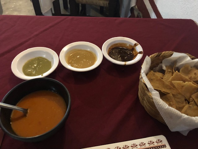 Their 3 flavors of mole: green chile, peanut, chocolate