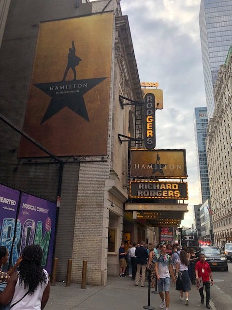 Marquee for Hamilton at Richard Rodgers Theater