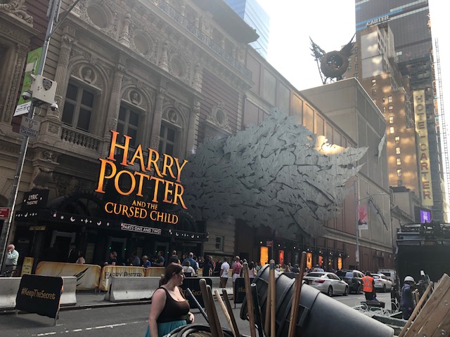 A more extravagent marquee for Harry Potter and the Cursed Child; the flying bird's nest is way up on the rooftop