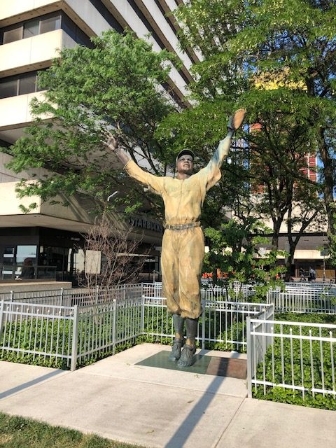 Statue of Jackie Robinson outside the PATH station