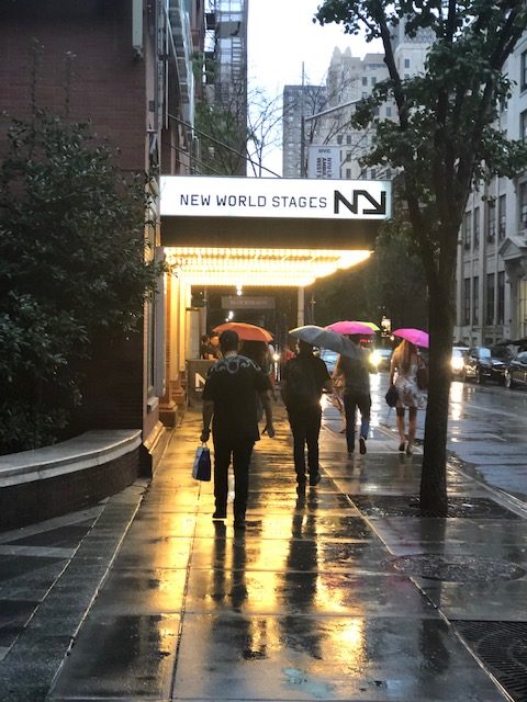 New World Stages theater marquee from the sidewalk
