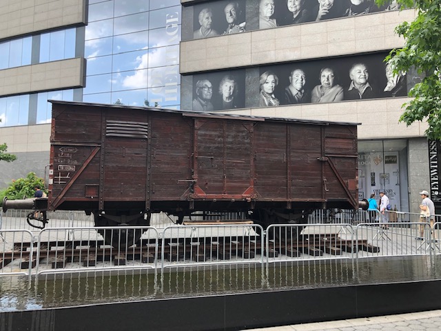 A train car from Auschwitz at the museum entrance