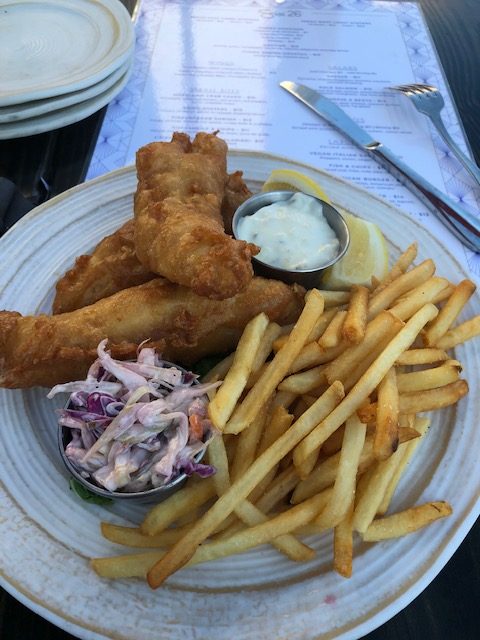 Fish and chips with cole slaw