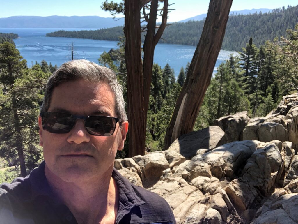 Selfie at lower falls with Emerald Bay in the background