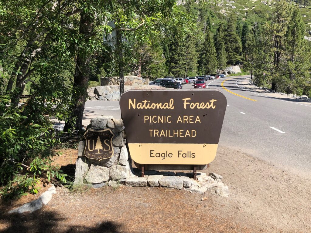 Sign: National Forest, Picnic Area, Trailhead; Eagle Falls