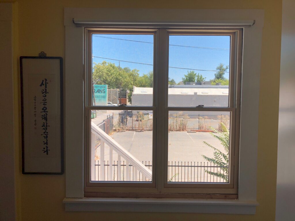 new window on the east side - one window with 4 panes, actually two windows side by side but looks like one