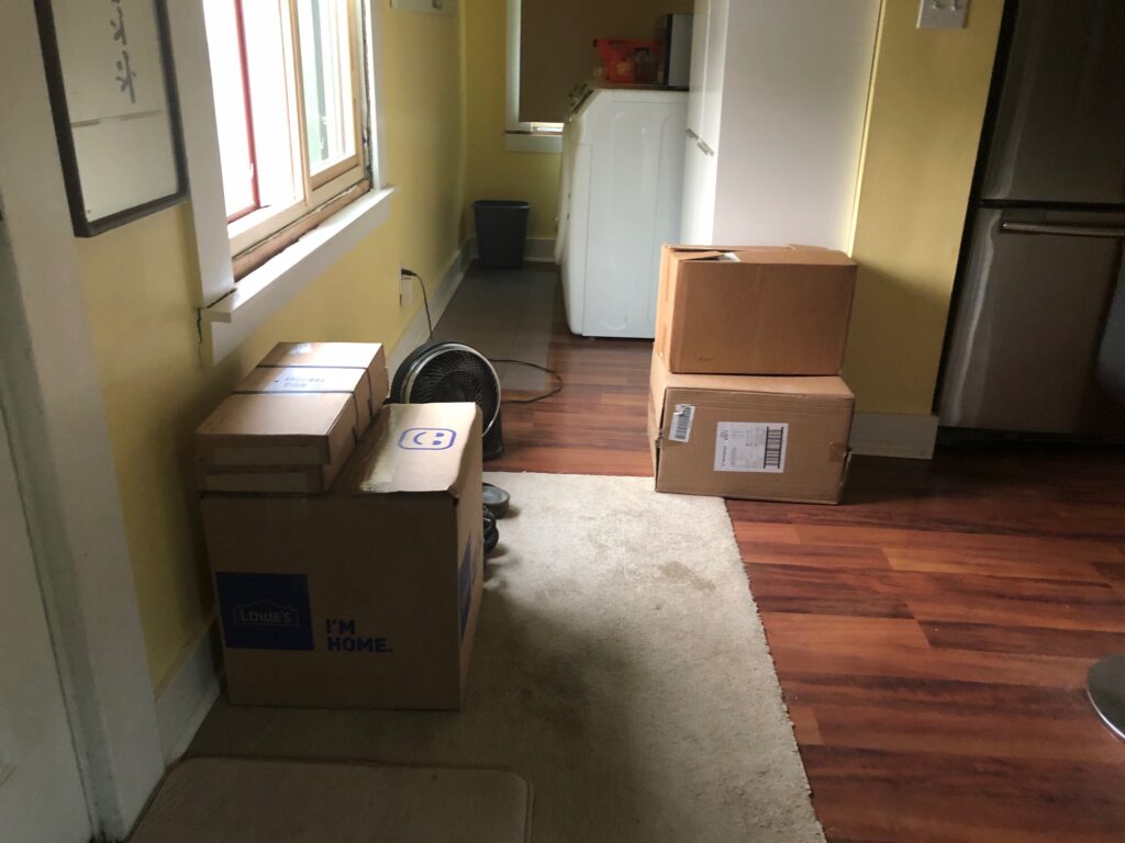 boxes piling up in the back of the house
