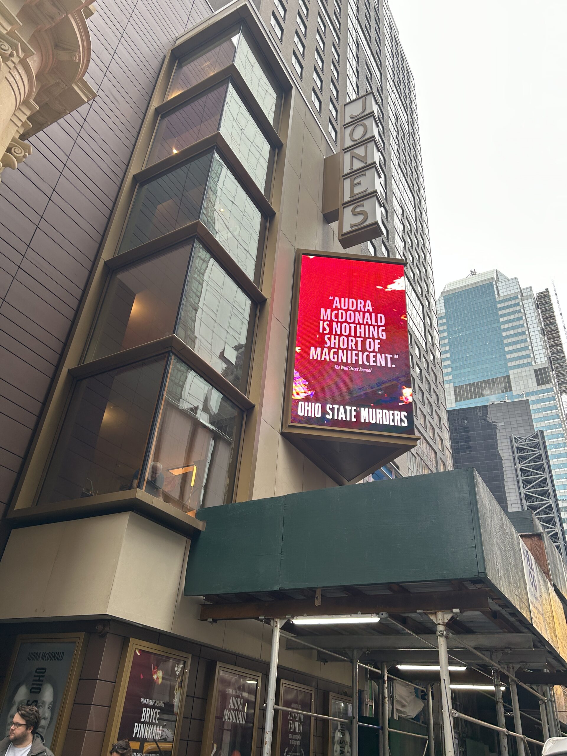 Digital marquee with a review stating "Audra McDonald is nothing short of magnificent." 